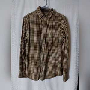 Menora Shirts,Men's Yellow, Green and Gray Plaid Menora Long Sleeve Shirt, Small